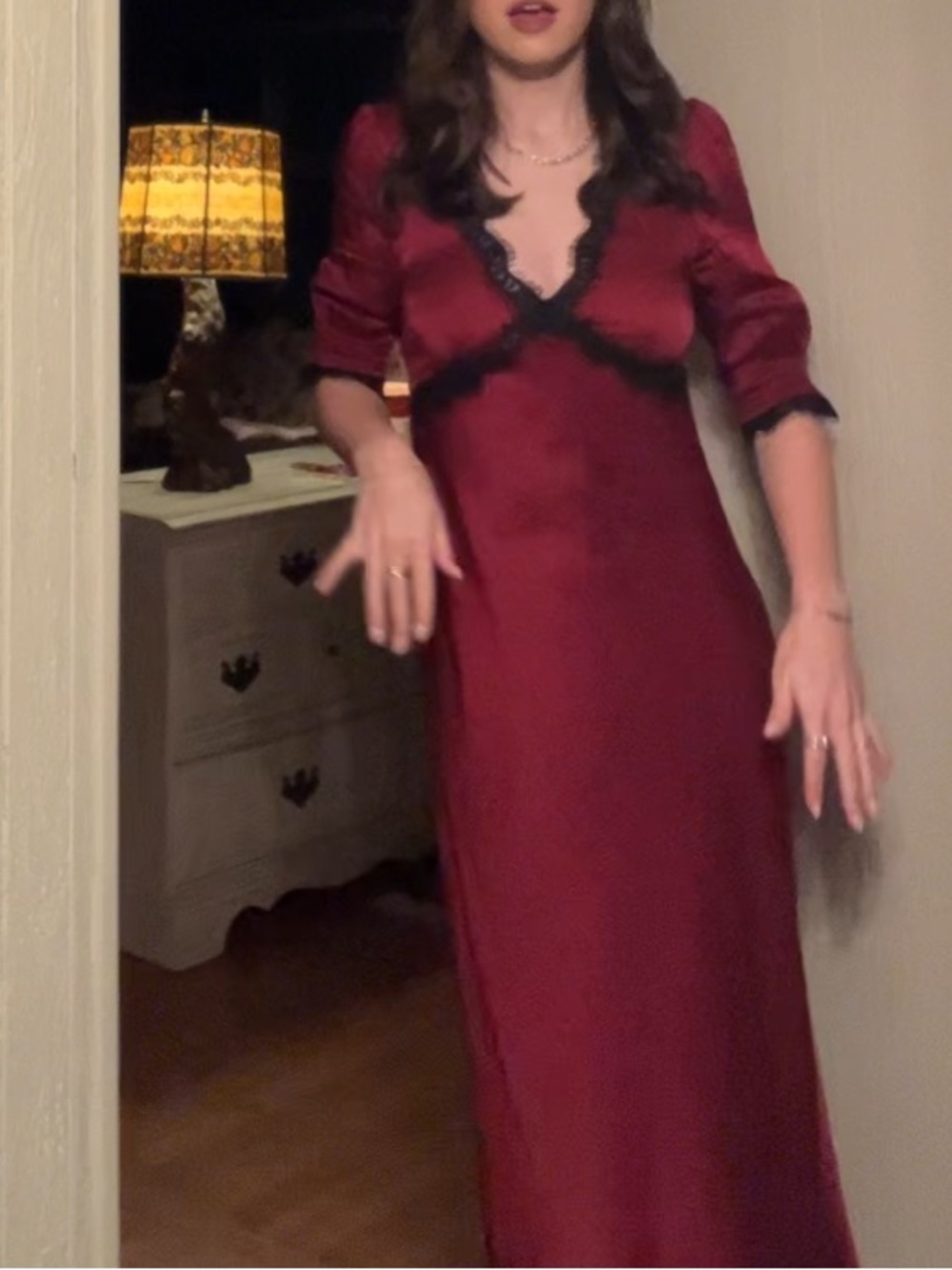 RIXO Gabrielle Satin Maxi Dress Crimson Red - Picture 6 of 7